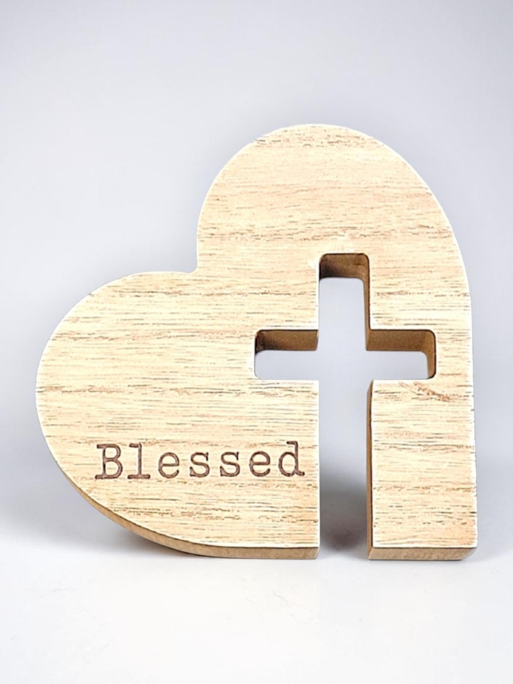 Faith Blessed Love Heart Stackable Wood Decor - White and Natural - Picture 5 of 10